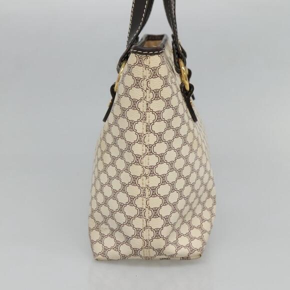 CELINE Macadam Canvas Hand Bag Pvc Leather White Gold - Picture 4 of 12